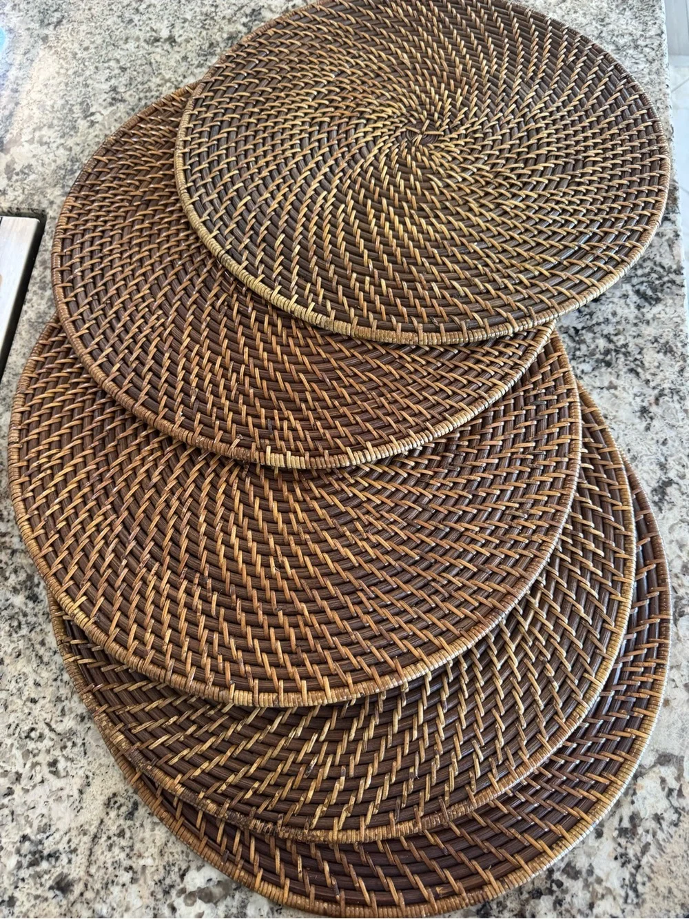 Woven Round Rattan Placemats - Brown Set